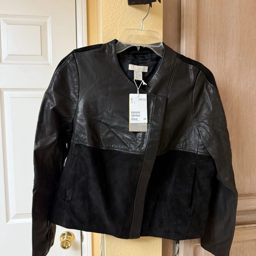 H&M Black Leather Jacket with Modern Cropped Design